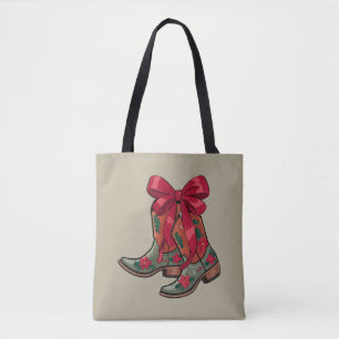 Christmas Coquette Boots Western Cowgirl Xmas Tote Bag