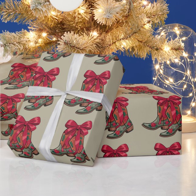 Christmas Coquette Boots Western Cowgirl Xmas Wrapping Paper (Holidays)