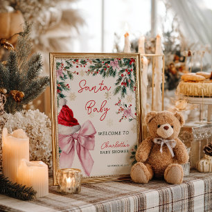 Christmas Coquette Bow Santa Baby Shower Welcome Poster