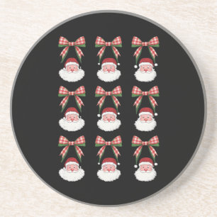 Christmas Coquette Bow Santa Vintage Xmas Retro Coaster