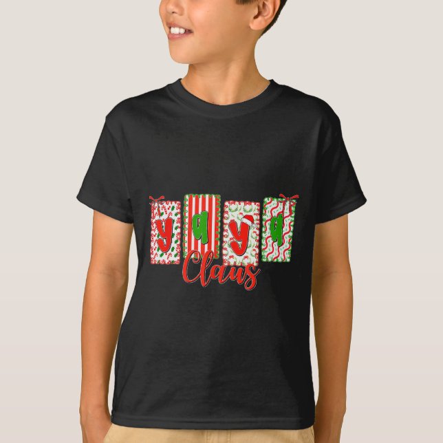 Christmas Coquette Bow Yaya Claus Xmas Family Matc T-Shirt (Front)