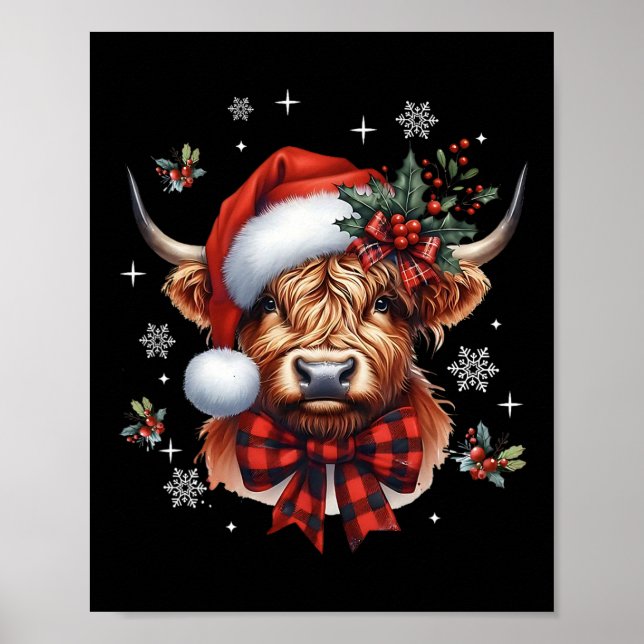 Christmas Coquette Cow Cute Moo Cow Xmas Holiday  Poster (Front)
