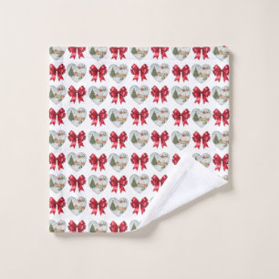 Christmas Coquette Heart and Bows Pattern Wash Cloth