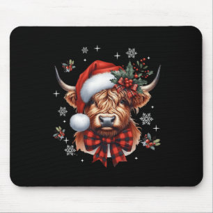 Christmas Coquette Highland Cow Cute Moo Cow Xmas  Mouse Pad