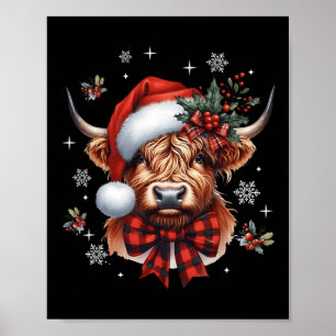 Christmas Coquette Highland Cow Cute Moo Cow Xmas Poster