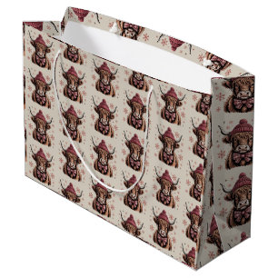 Christmas Coquette Highland Cow Western Farmer Large Gift Bag