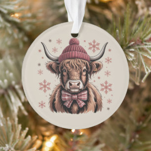 Christmas Coquette Highland Cow Western Farmer Ornament