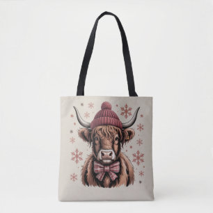 Christmas Coquette Highland Cow Western Farmer Tote Bag