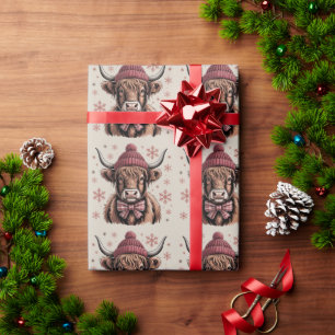 Christmas Coquette Highland Cow Western Farmer Wrapping Paper
