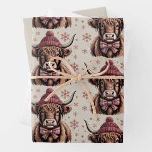 Christmas Coquette Highland Cow Western Farmer Wrapping Paper Sheet