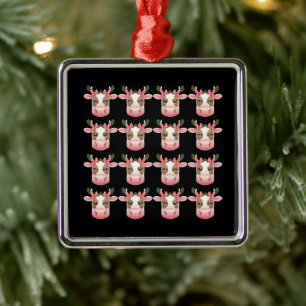 Christmas Coquette Highland Cow Western Xmas  Metal Ornament