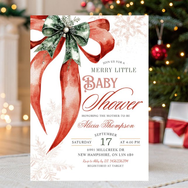Christmas Coquette Merry Little Baby Shower Invitation (Creator Uploaded)