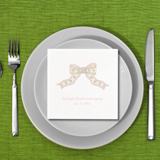 Christmas Coquette Pink Green Bow Napkins (Creator Uploaded)