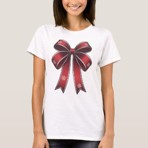 Christmas Coquette Red Bow With Snowflakes T-Shirt