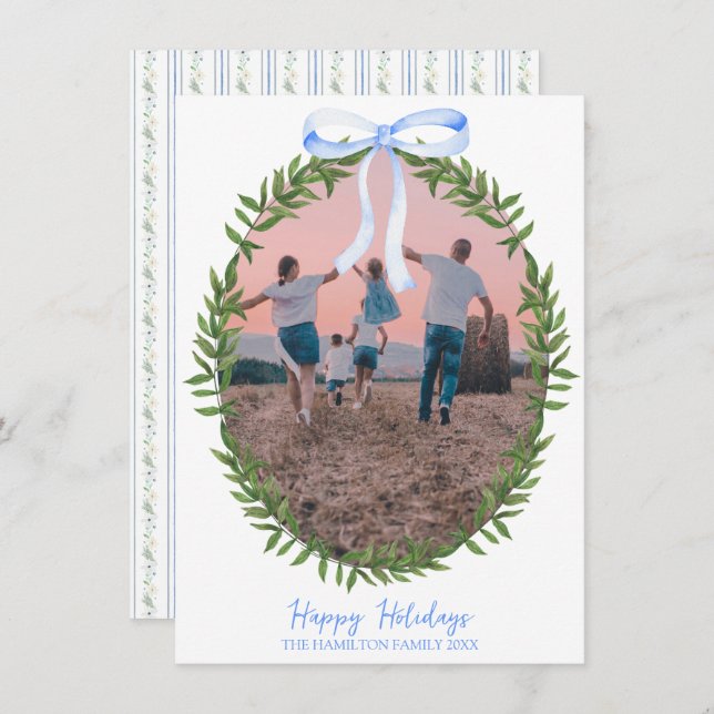 Christmas Coquette Wreath Photo Grandmillennial Holiday Card (Front/Back)