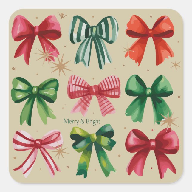 Christmas Coquettes Red Green Bow Xmas Season Girl Square Sticker (Front)