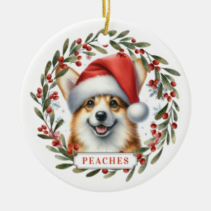 Christmas Corgi Ceramic Circle Ornament