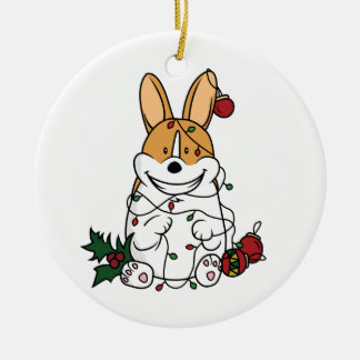 Christmas Corgi Ceramic Ornament