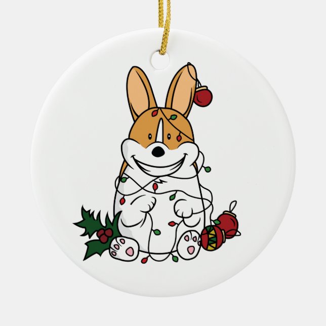 Christmas Corgi Ceramic Ornament (Front)