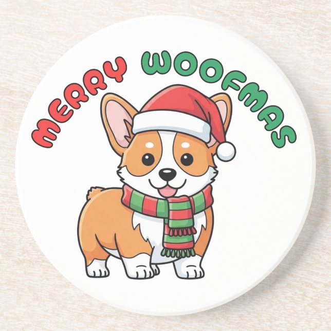 Christmas Corgi Coaster: Merry Woofmas Coaster (Front)