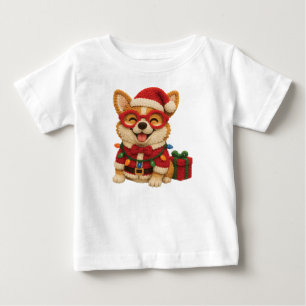 Christmas Corgi Crochet Look Baby T-Shirt