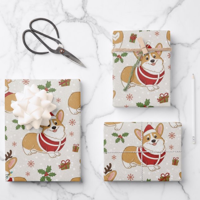 Christmas Corgi Cute Holiday Dog in Santa Hat Wrapping Paper Sheet (Front)