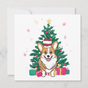 Christmas Corgi Dog and Christmas Tree Holiday Card