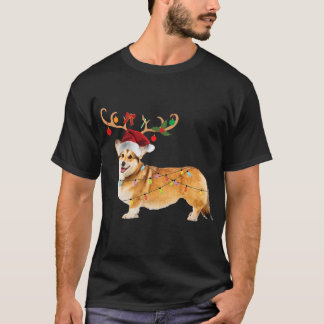 Christmas Corgi Dog Christmas Lights Santa Hat T-Shirt