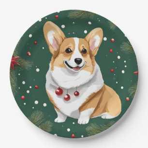 Christmas Corgi Dog Paper Plate