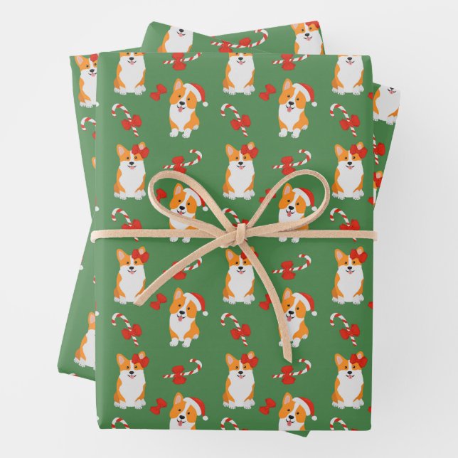 Christmas Corgi Dog Pet Candy Cane Xmas Wrapping Paper Sheet (In situ)