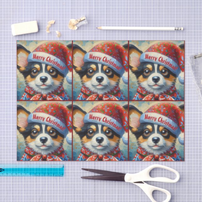 Christmas Corgi Dog Puppy Decoupage Tissue Paper (Craft)