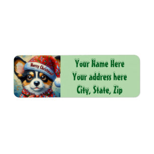 Christmas Corgi Dog Puppy Santa Hat Return Address Label
