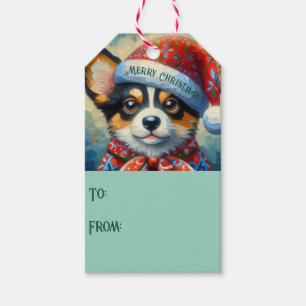 Christmas Corgi Dog Puppy w/Santa Hat Gift Tags