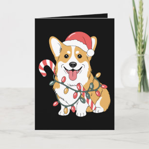 Christmas Corgi Dog Santa Hat Lights Candy Cane Card