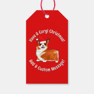 Christmas Corgi Dog With Santa Hat Gift Tags