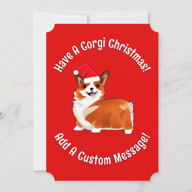 Christmas Corgi Dog With Santa Hat Holiday Card (Front)