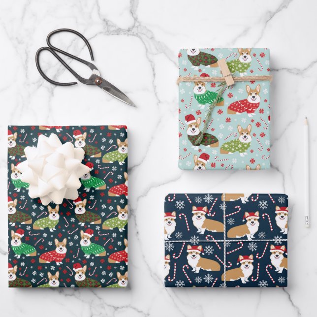 Christmas Corgi Dog Wrapping Paper Sheet (Front)