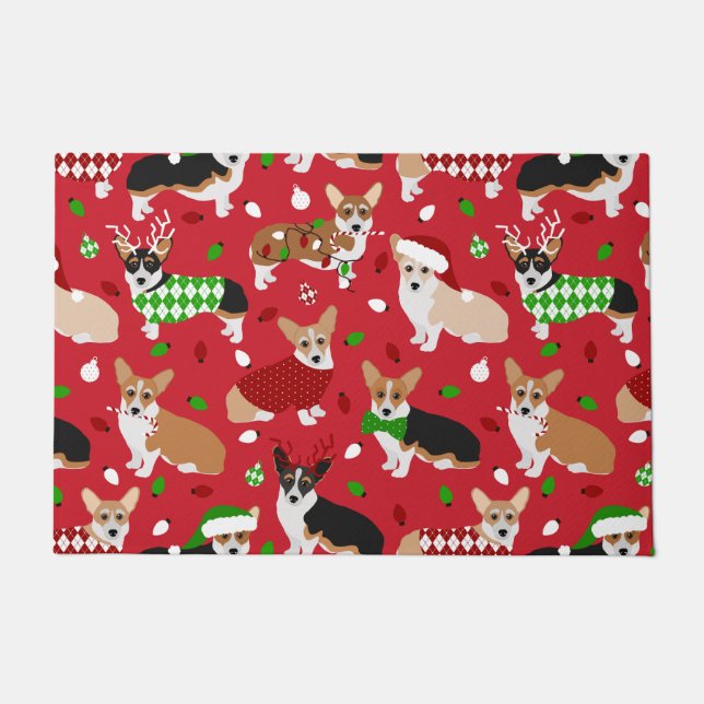 Christmas Corgi Dogs Doormat (Front)