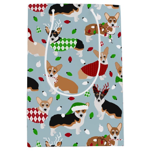 Christmas Corgi Dogs Medium Gift Bag (Front)