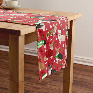 Christmas Corgi Dogs Short Table Runner