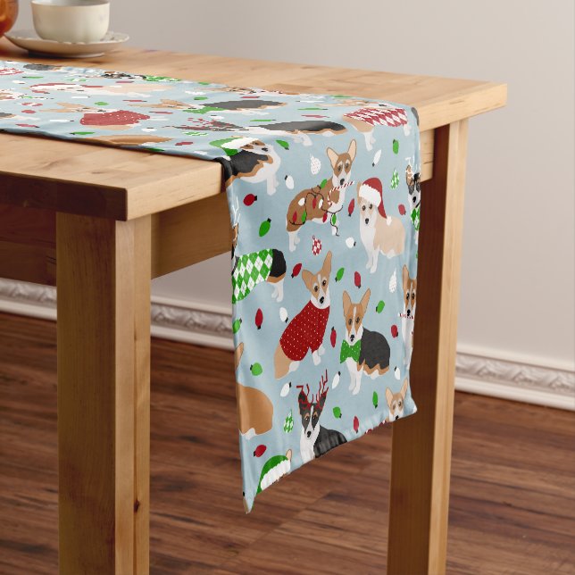 Christmas Corgi Dogs Short Table Runner (In Situ)