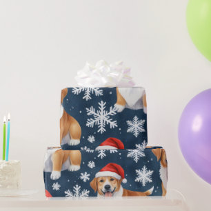 Christmas Corgi Dogs & Snowflakes Holiday Pattern Wrapping Paper