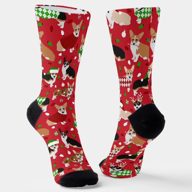 Christmas Corgi Dogs Socks (Angled)