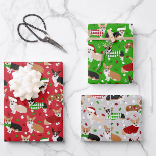 Christmas Corgi Dogs Wrapping Paper Sheet