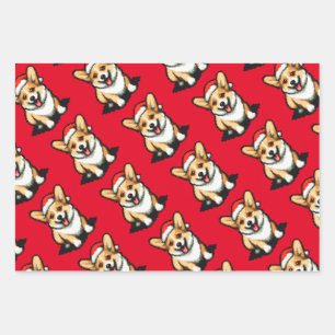 Christmas Corgi, Duck and Racoon 3 Pixel arts Wrapping Paper Sheet
