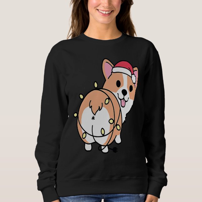 Christmas Corgi Light Butt Funny Corgi Lover Xmas Sweatshirt (Front)