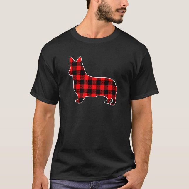 Christmas Corgi Plaid Lumberjack Pattern Corgi Dog T-Shirt (Front)