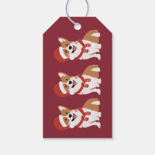 Christmas Corgi Santa Hat Rich Deep Cranberry Gift Tags