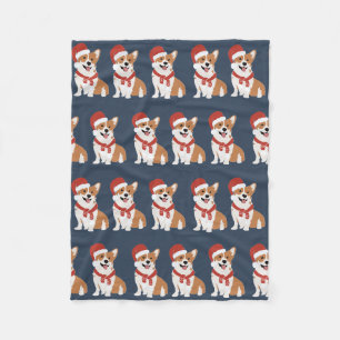 Christmas Corgi Santa - Sophisticated Winter Navy Fleece Blanket