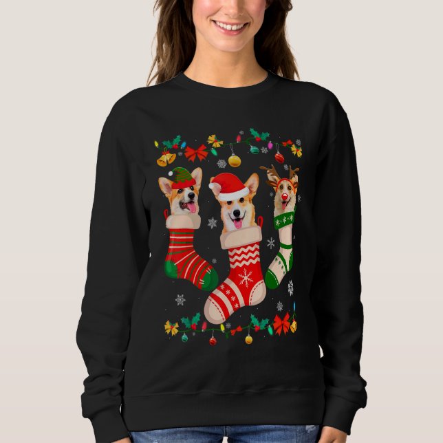 Christmas Corgi Sock Xmas Reindeer Santa ELF Dog Sweatshirt (Front)